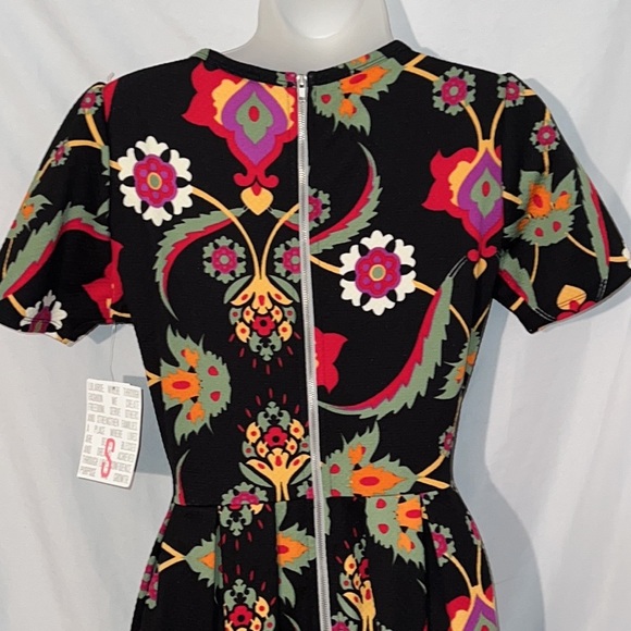 NWT LuLaRoe Amelia Dress Black with Multi-color Floral Design Size Small - Picture 6 of 10